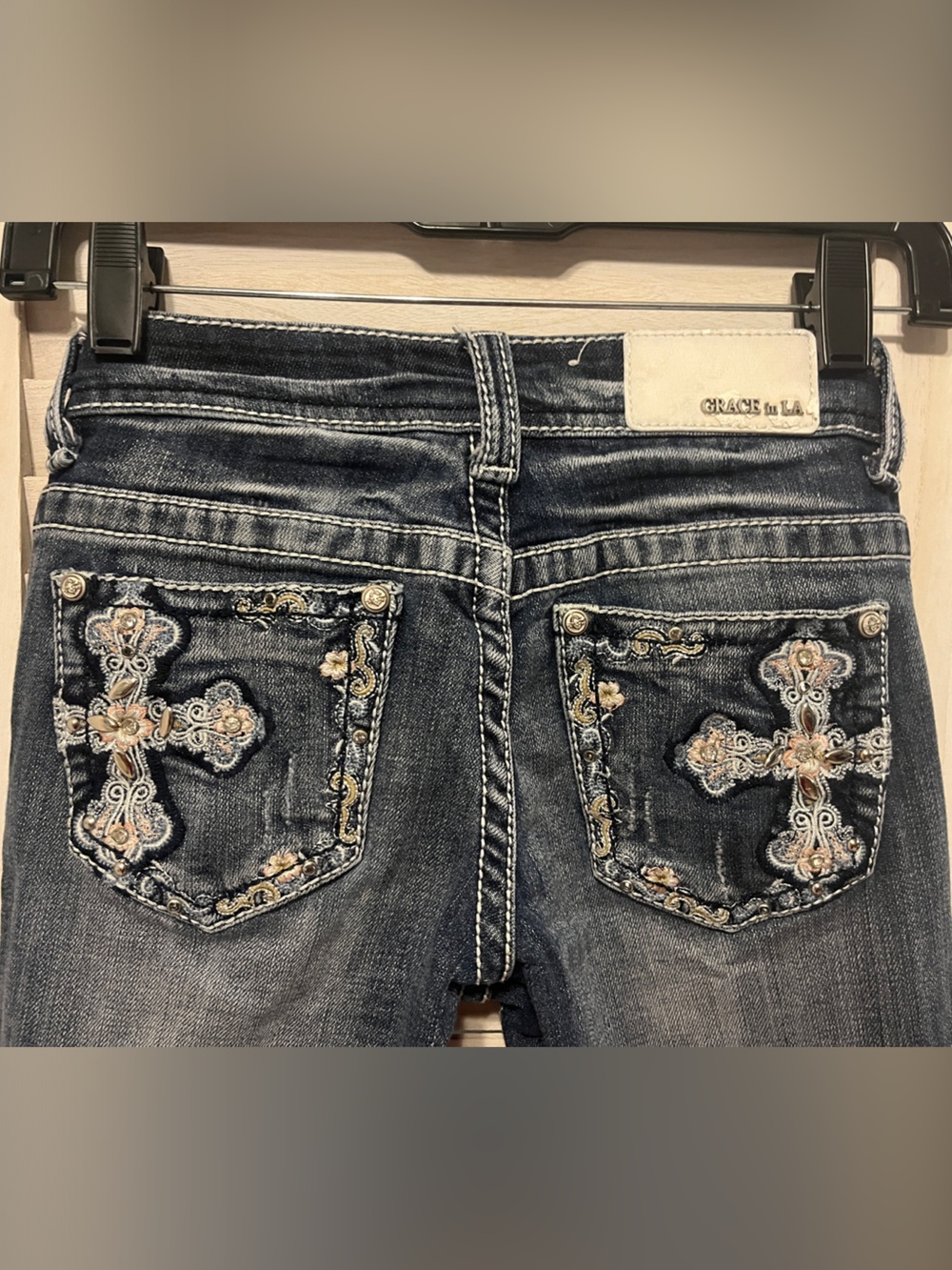 Grace in LA Girls Slim Bootcut Distressed Jeans -Little Girls size 10 - Picture 5 of 6
